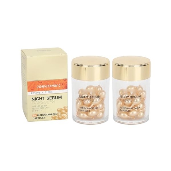 60PCS Sérum pour le Visage à la Vitamine C, Capsule pour le Visage, Sérum Hydratant, Réparateur, Barrière Cutanée, Réduit les