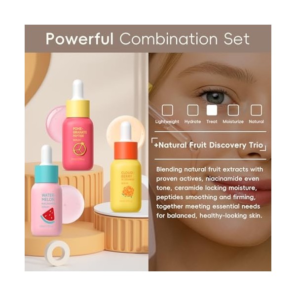 QUIYUM Essence de soin du visage 3 x 30 ml, soin hydratant doux, pour un teint lumineux et uniforme, adapté aux femmes et aux...