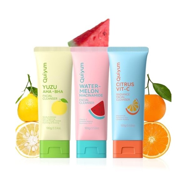 QUIYUM Essence de soin du visage 3 x 30 ml, soin hydratant doux, pour un teint lumineux et uniforme, adapté aux femmes et aux...