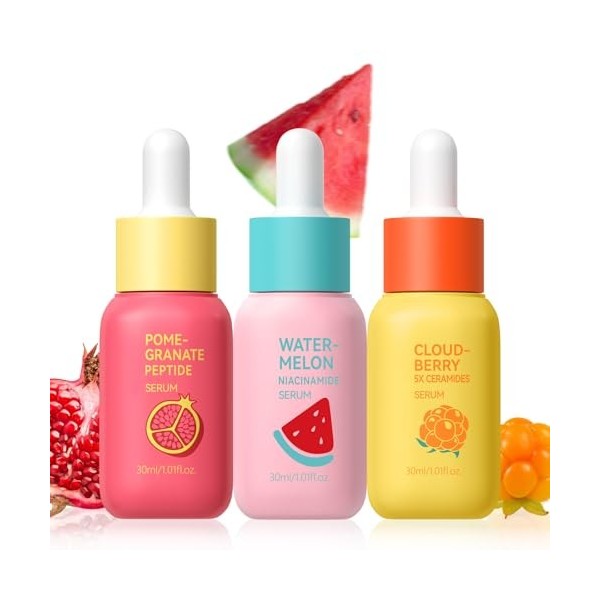 QUIYUM Essence de soin du visage 3 x 30 ml, soin hydratant doux, pour un teint lumineux et uniforme, adapté aux femmes et aux...