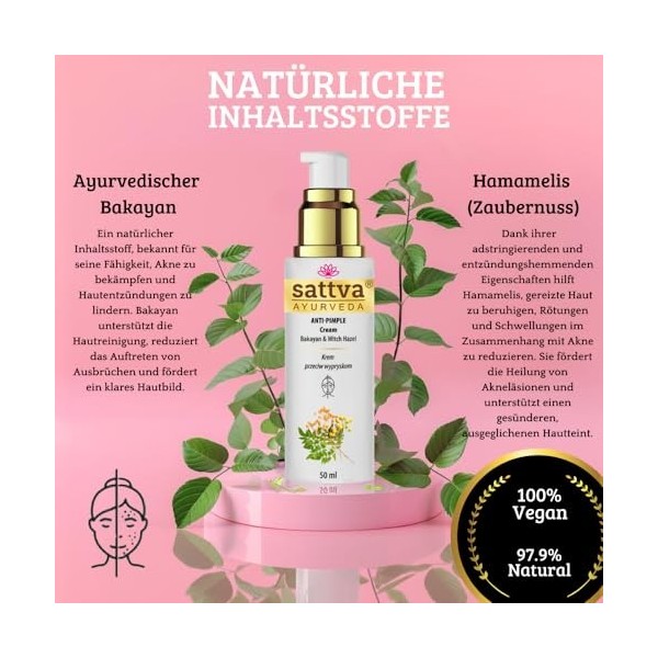 Sattva Crème anti-boutons contre les impuretés du visage – Crème anti-imple de Sattva avec bakayan et hamamélis – Crème natur