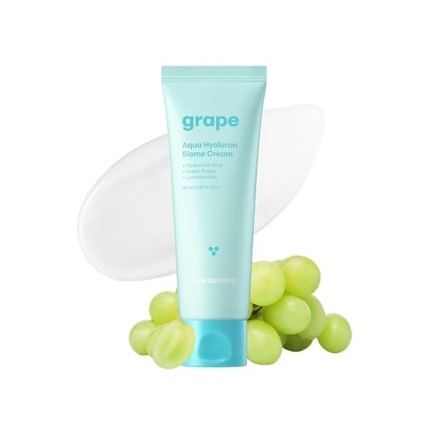 THANKYOU FARMER Grape Aqua Hyaluron Biome Cream 80ml - Acide hyaluronique, raisin vert, végétalien, testé dermatologiquement,