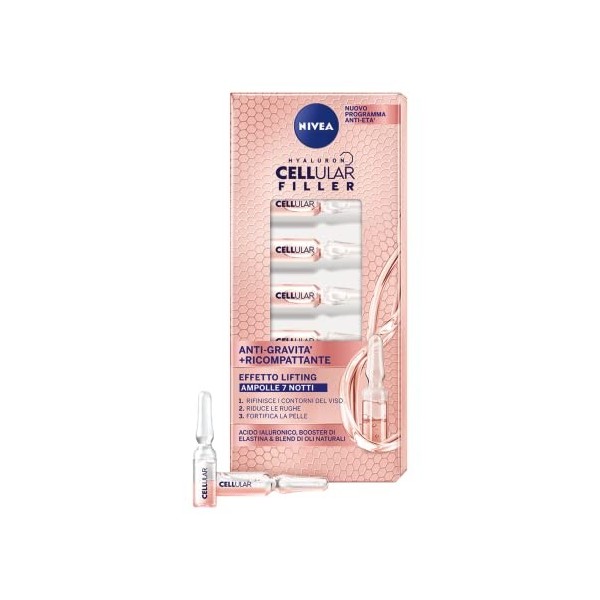 NIVEA CELLULAR FILLER Anti Gravité + Récompactant Ampoules Effet Lifting Sérum visage x 7 x 8,40 ml, Sérum facial anti-rides