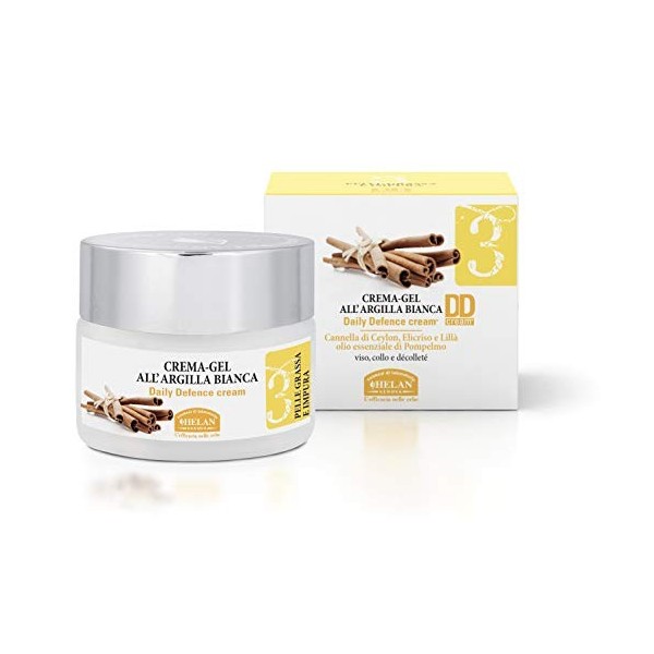 Helan, Linea Viso 3 - Creme Hydratante Visage Fluide et Légère contre Impureté, Creme Visage Femme Gel à lArgile Blanche pou