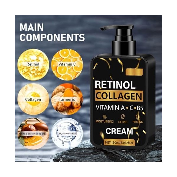Crème hydratante au collagène au rétinol pour homme avec vitamine A, C, B5, crème de nuit naturelle, soin du visage pour homm