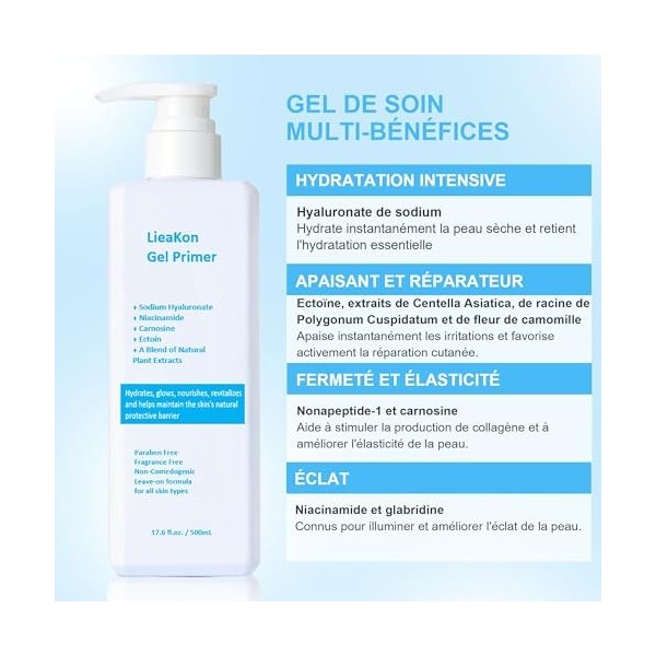 Gel Visage Anti-âge 500ml, pour Radiofréquence, Epilateur Laser, Appareil Massage Visage Anti Rides, Acide Hyaluronique, Niac