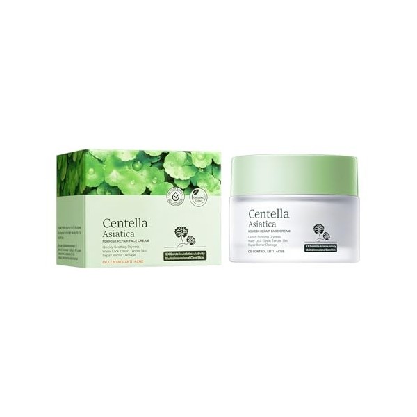 Hinapan Crème Visage Centella Asiatica, Contrôle Séborégulateur et Pores Resserrés, Apaise les Peaux à Problèmes & Réduit les