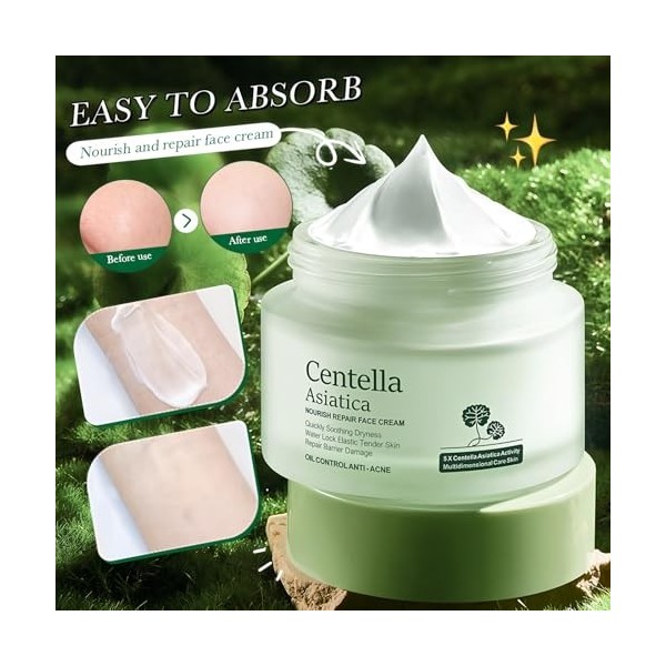 Hinapan Crème Visage Centella Asiatica, Contrôle Séborégulateur et Pores Resserrés, Apaise les Peaux à Problèmes & Réduit les