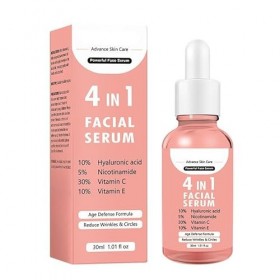 Sérum visage tout-en-un, une solution soin 4-en-1 : hydratation, éclat, réduction des rides et traitement des cernes. Formule