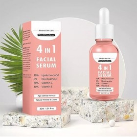Sérum visage tout-en-un, une solution soin 4-en-1 : hydratation, éclat, réduction des rides et traitement des cernes. Formule