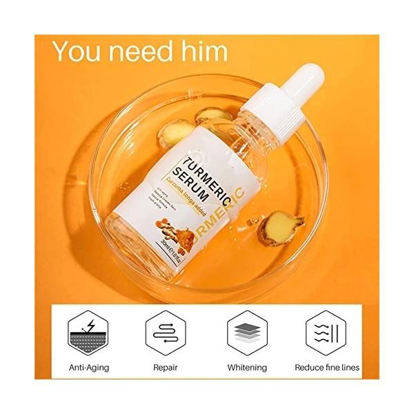 MTDBAOD Sérum correcteur de Taches Brunes au Curcuma, sérum Anti-Taches foncées, sérum éclaircissant pour Le Visage, Hydrate 