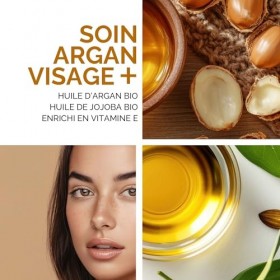 Soin Argan Visage + | Huile d’Argan, Jojoba & Vitamine E | Hydratation, Éclat Naturel & Protection Anti-Âge – Soin Nourrissan