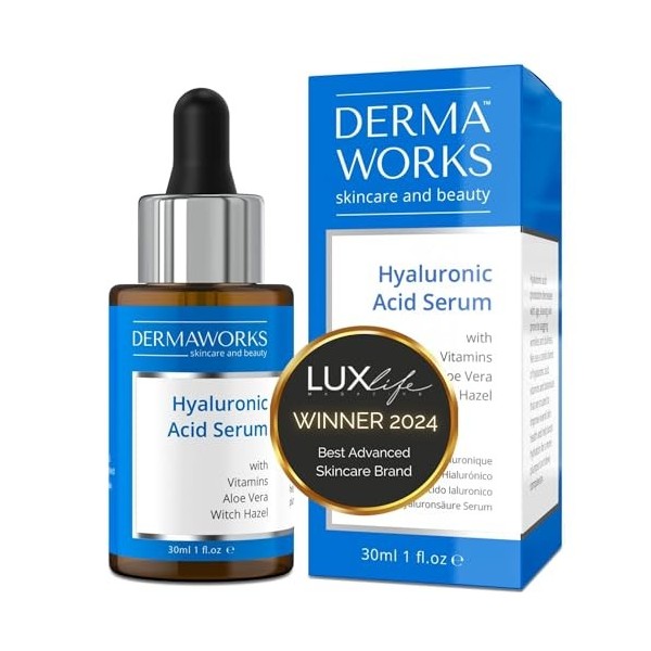 SERUM ACIDE HYALURONIQUE VISAGE avec Vitamine C, Aloe Vera et Witch Hazel - Acide Hyaluronique Serum Visage Anti Ride et Anti