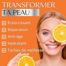 SERUM VISAGE VITAMINE C 20% avec Acide Hyaluronique & Niacinamide – Dark Spot Correcting Glow Serum Hydratant – Anti Ride, An