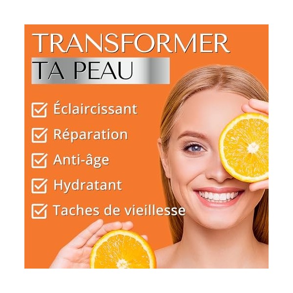 SERUM VISAGE VITAMINE C 20% avec Acide Hyaluronique & Niacinamide – Dark Spot Correcting Glow Serum Hydratant – Anti Ride, An