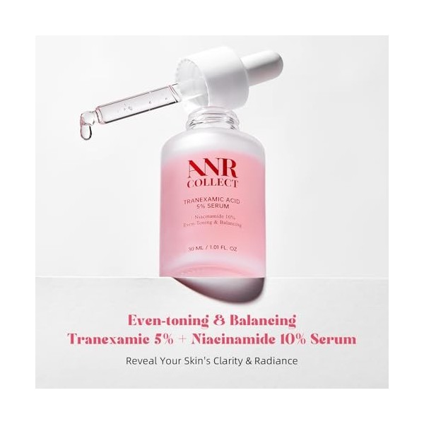ANRCOLLECT Sérum Facial à 5% dAcide Tranexamique et 10% Niacinamide, Peau Eclatante, avec Uniformisation Equilibre du Teint,