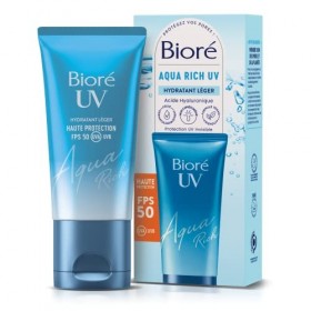 Biore Aqua Rich UV FPS50 - Haute Protection UV au Quotidien & Hydratation - Crème solaire visage - Acide hyaluronique - Textu...