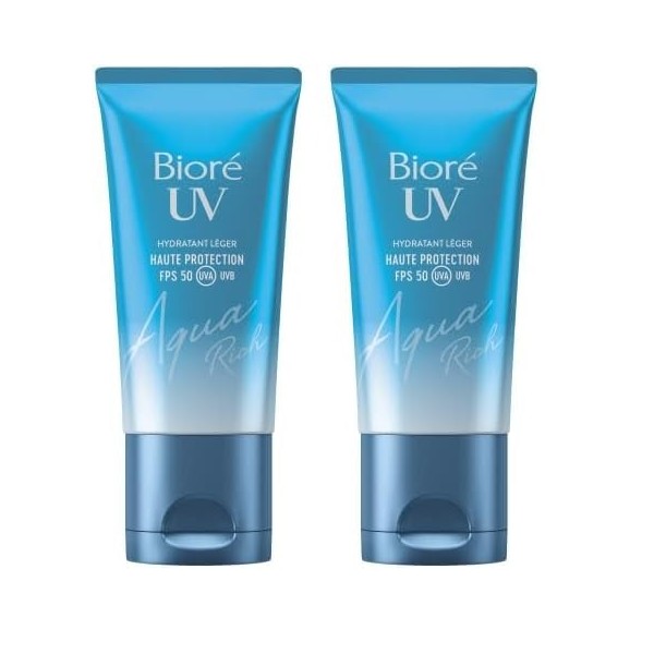 Biore Aqua Rich UV FPS50 - Haute Protection UV au Quotidien & Hydratation - Crème solaire visage - Acide hyaluronique - Textu...