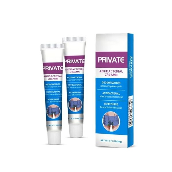 2 PCS Crème Antibactérienne Privée, Hommes Crème Anti-démangeaisons pour Parties Intimes, Crème Antifongique pour Intimes, Cr
