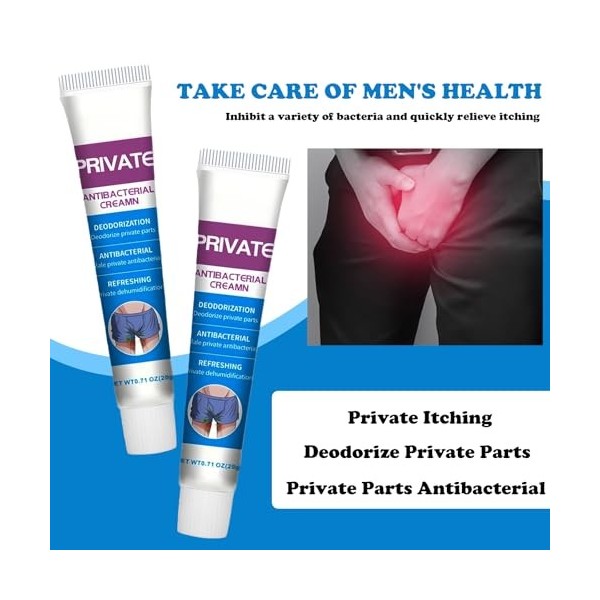 2 PCS Crème Antibactérienne Privée, Hommes Crème Anti-démangeaisons pour Parties Intimes, Crème Antifongique pour Intimes, Cr