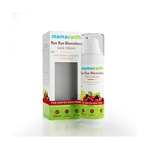 Mamaearth Bye Bye Blemishes Crème pour le visage, pour la pigmentation et lélimination des imperfections, avec extrait de mû