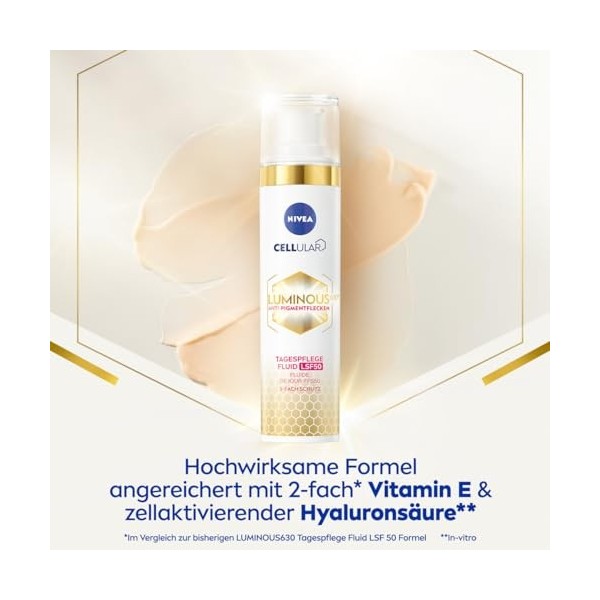 NIVEA Cellular LUMINOUS630® Soin de jour anti-taches de pigment 40 ml , soin du visage matifiant avec SPF 50 et vitamine E, ...