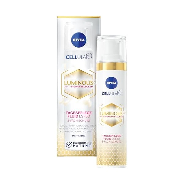 NIVEA Cellular LUMINOUS630® Soin de jour anti-taches de pigment 40 ml , soin du visage matifiant avec SPF 50 et vitamine E, ...