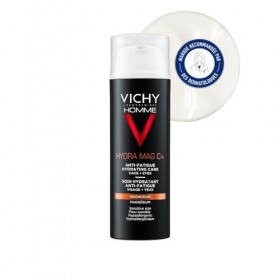 Vichy Hommes, Hydra Mag C+, Soin Anti-Fatigue Visage & Yeux, Hydratant, Pour Peaux Sensibles, 50 ml Crème Jour et Nuit