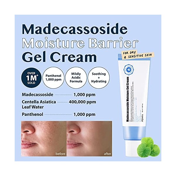 APIEU - Madecassoside Moisture Gel Cream, crème hydratante peau sensible, 50 ml