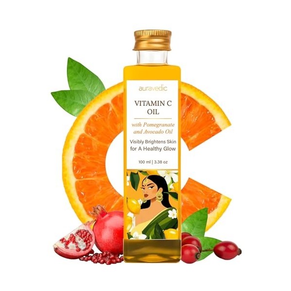 Auravedic Huile de vitamine C avec rose musquée et hydratant pour le visage Avacodo 100 ml