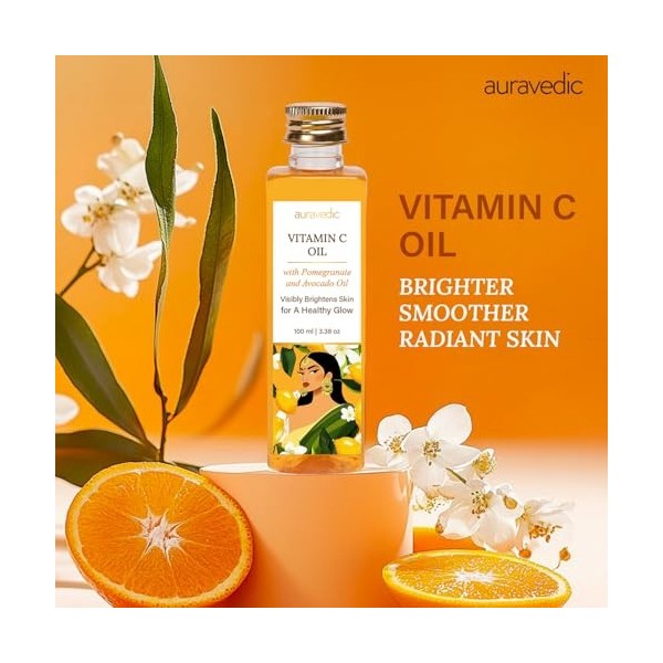 Auravedic Huile de vitamine C avec rose musquée et hydratant pour le visage Avacodo 100 ml