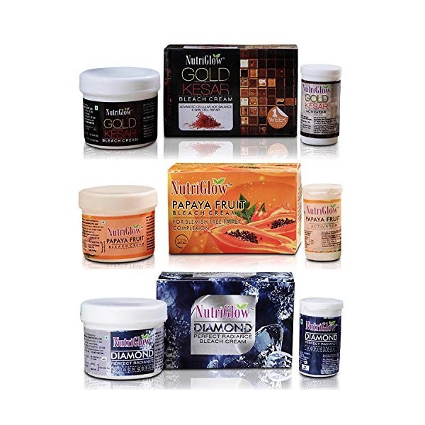 Nutriglow Gold Kesar Bleach Cream, Papaya Fruit Bleach Cream, Diamond Perfect Radiance Bleach Cream for Lightening Facial Hai