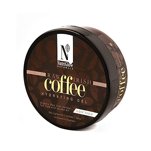NUTRIGLOW Naturals Coffee Hydrating Gel, Organic Raw Irish Coffee, Tea Tree & Jojoba Oil, Skin Lighting, Hydrating & Glowing