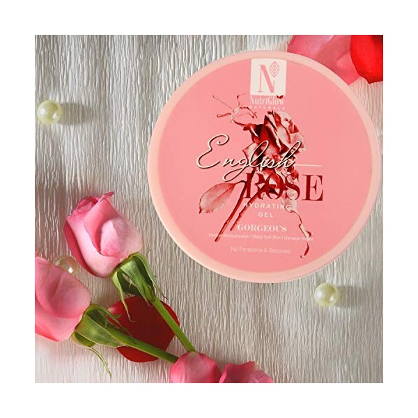 Nutriglow Naturals English Rose Hydrating Gel for Deep Nourishment, 8 Hour Moisture Lock, Repair Skin Damages, Lightening & 