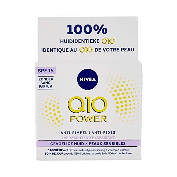 NIVEA Q10 Sensitive Soin de Jour FPS 15 1 x 50 ml , crème anti rides enrichie en Q10 pur et extrait de réglisse, crème anti- ...