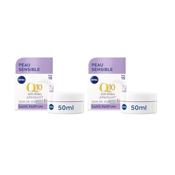 NIVEA Q10 Sensitive Soin de Jour FPS 15 1 x 50 ml , crème anti rides enrichie en Q10 pur et extrait de réglisse, crème anti- ...