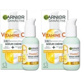 GARNIER Skin Active - Sérum Crème Booster DÉclat 2-En-1 - Hydratation 72h & Éclat - FPS 25 - Vitamine C & Agrumes - Vegan & ...