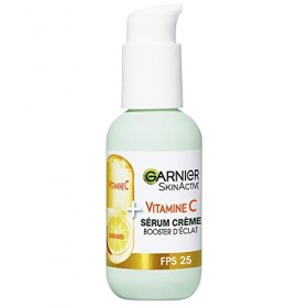 GARNIER Skin Active - Sérum Crème Booster DÉclat 2-En-1 - Hydratation 72h & Éclat - FPS 25 - Vitamine C & Agrumes - Vegan & ...