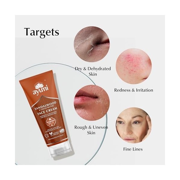 Ayumi Sandalwood & Cocoa Butter Face Cream, Vegan, Cruelty Free, Dermatologically Tested, 1 x 100ml