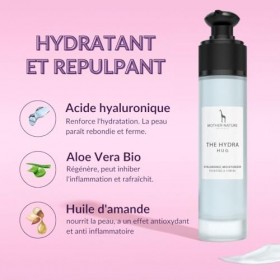 MOTHER NATURE Crème Hydratante à lAcide Hyaluronique et à lAloe Vera Bio et à lHuile de Jojoba & à lHuile dAmande Douce 