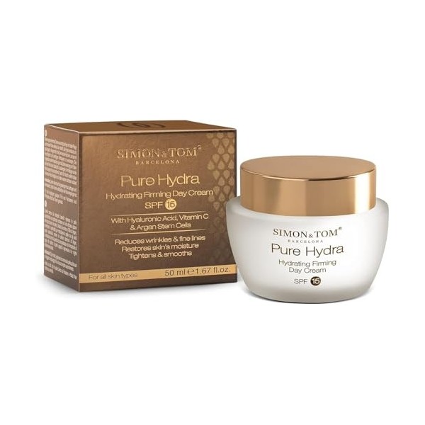 Simon&Tom Pure Hydra Crème Visage Jour, Hydratante et Raffermissante, Acide Hyaluronique, Cellules souches de Pomme et dArga