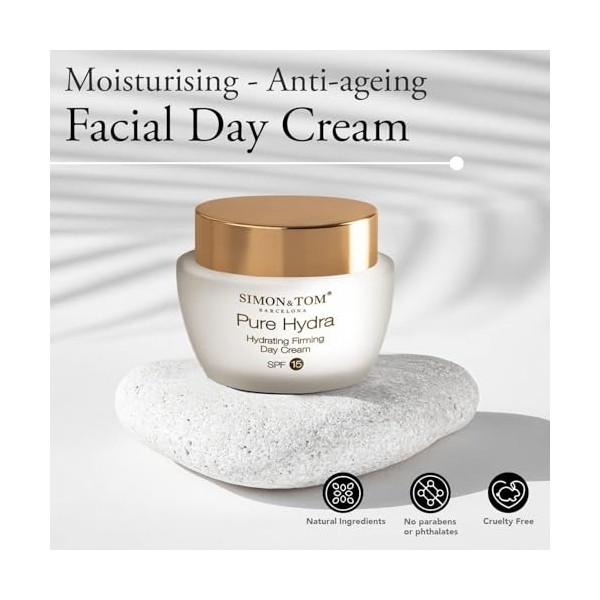 Simon&Tom Pure Hydra Crème Visage Jour, Hydratante et Raffermissante, Acide Hyaluronique, Cellules souches de Pomme et dArga