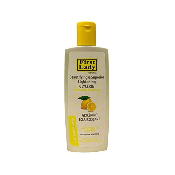 First Lady Glycérine éclaircissante pour la peau 200 ml – avec citron, acide kojique, vitamine C, taches sombres, mélanine, m