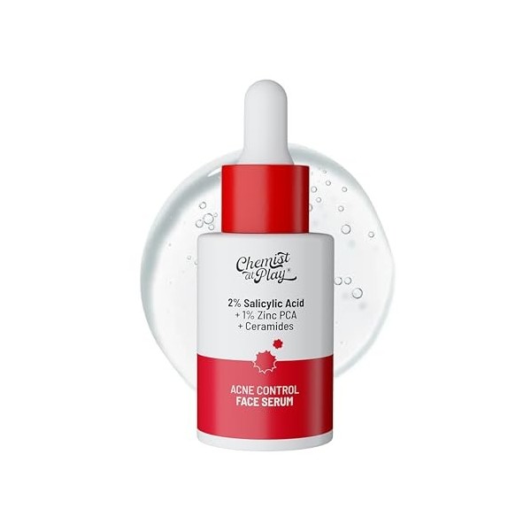 Chemist At Play Sérum visage à lacide salicylique 2 % | Traitez lacné active | Contrôle lhuile excessive | Marques de lac