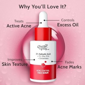 Chemist At Play Sérum visage à lacide salicylique 2 % | Traitez lacné active | Contrôle lhuile excessive | Marques de lac