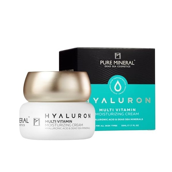 Pure Mineral - Crème Hydratante Multi-Vitamines Hyaluron pour Toutes Peaux - Nourrissante, Minéraux Mer Morte, Éclat et Soupl