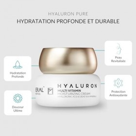 Pure Mineral - Crème Hydratante Multi-Vitamines Hyaluron pour Toutes Peaux - Nourrissante, Minéraux Mer Morte, Éclat et Soupl