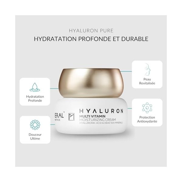 Pure Mineral - Crème Hydratante Multi-Vitamines Hyaluron pour Toutes Peaux - Nourrissante, Minéraux Mer Morte, Éclat et Soupl