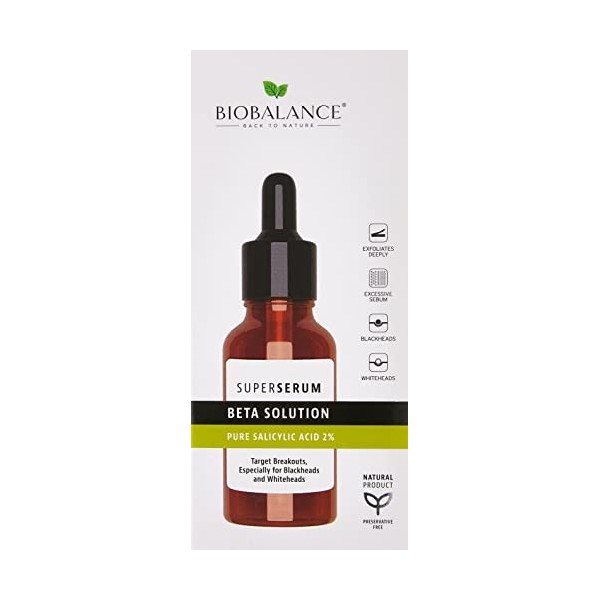 BioBalance Beta Solution Super Sérum | 30 ml | Peau plus claire et plus lisse | Contrôle lexcès dhuile | Réduit les éruptio