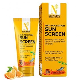 Nutriglow Advanced Organics Anti Pollution Sun Screen SPF 30 Pa+++ with Aloe Vera Extract for Non Greasy Daily Moisturizer, D